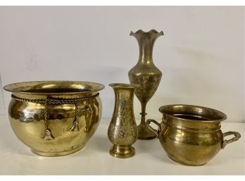 Brass Lot , Two Vases & Two Pots