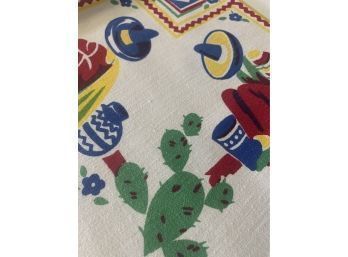 Vintage Mexican Themed Tablecloth Approx. 48 X 52 Inches