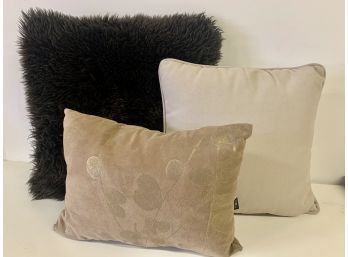 Set Of Three Brown / Beige Tone Throw Pillows