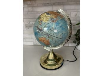 Vintage Light Up Globe With Brass Base And Arc