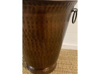 Large Textured Copper Planter Pot With Ring Handles 20.5 X 18.5 Inches