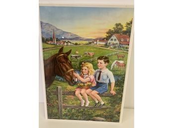 FAS Made In USA Vintage Color Art Print Farm Life  17 X 12 Inches Approx.