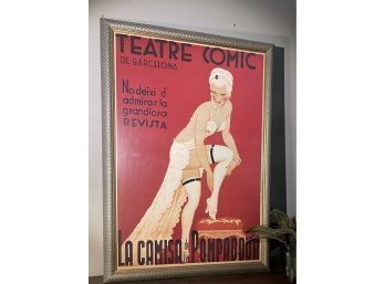 Vintage Italian Advertising Prints.  Theatre Comic De Barcelona. 28 1/2 X 40Professionally Framed