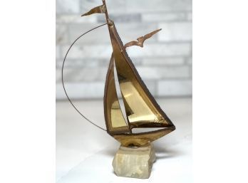 Mid Century Modern Brutalist Forged Sailboat, Signed