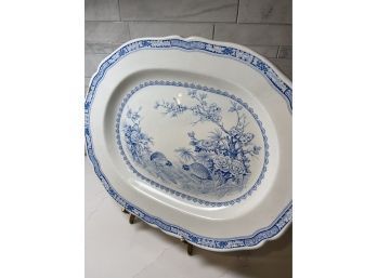 Very Old Furnivals Quail Platter Blue And White With Scalloped Edges 13.75 X 10.5