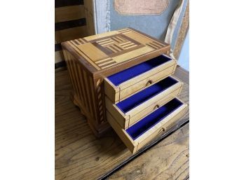 Vintage Wood Inlay Artisan Jewelry Box