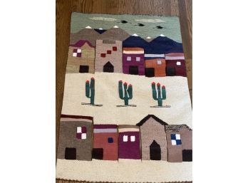 Charming Woven Wool, Mexican Wall Hanging. 32 X 48
