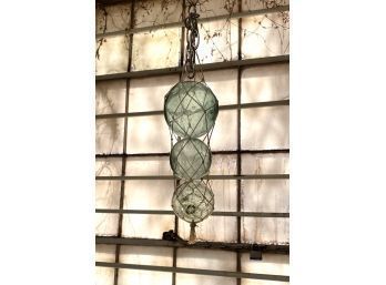 Hanging Sea Glass Spheres/orb In Twine Hanging Carrier