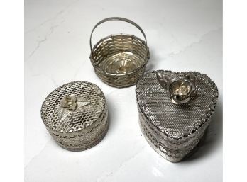 Vintage Silver Filagree Lidded Trinket Boxes ( Quantity 3)