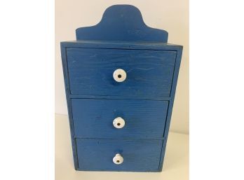 Cute Lil Vintage Blue Wood Cabinet With Three Drawers 15 X 9 Inches