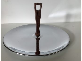 Mid Century Serving Tray With Wood Handle 12.5 Inches
