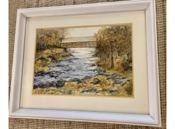 Lovely Bridge  & River  Framed Painting  30 X 24 Inches