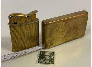 Vintage Inscribed Measuring Tape, Lighter And Postage Stamp