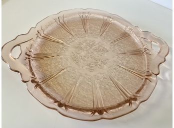 Vintage Pink Depression Glass Plate With Handles 10 X 12 Inches