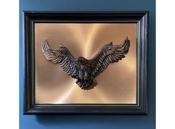 Fantastic Copper Bald Eagle Sculpture Nicely Framed On Textured Copper Sheeting