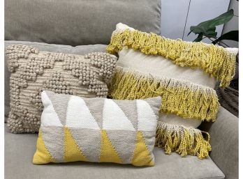 Designer Pillows, Set Of Three, Earthy Textures And Bright Colors.