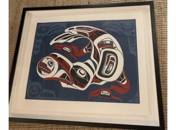 White Raven Serigraph By First Nations, Tlingit Artist Yukie Adams 26 X 32 Inches