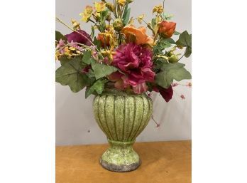 Lovely Colorful Spring Silk Floral Arrangement In Rustic Green Vase