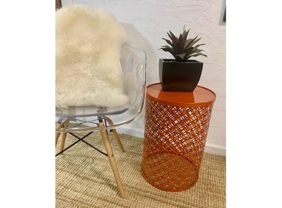 Fun Metal Orange Round Side Table/ Plant Stand 20.5 X 14.5 Inches