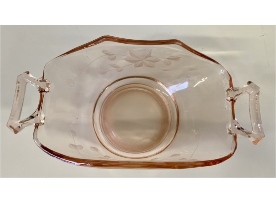 Pink Depression Glass Candy Dish With Handles Approx. 9x4 Inches