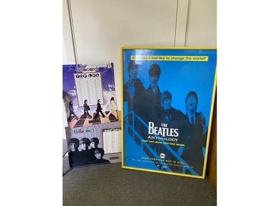 Large Framed Beatles Poster For The Beatles Anthology And 2 Billboard Top 100