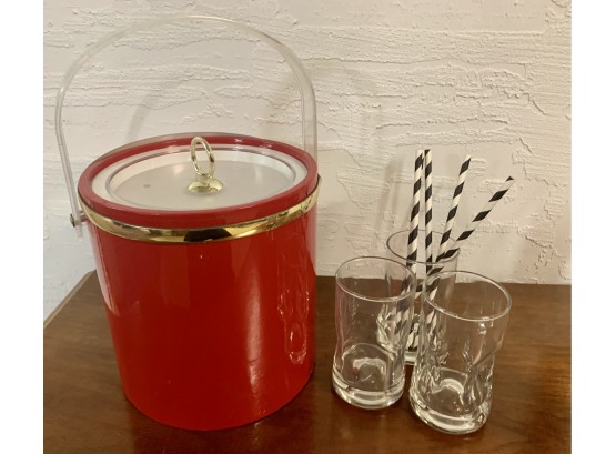 Vintage Vinyl & Acrylic Made In The USA Ice Bucket Bright Red