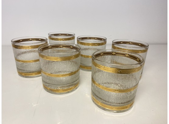 6 Rare Culver Mid-Century 22-Karat Gold Icicle Double Old Fashion Glasses