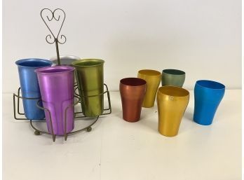 Vintage Aluminum Glasses And Carrier