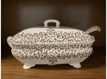 Antique Footed Tureen With Lid And Serving Spoon