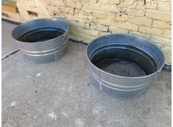 Two Large Galvanized Planters With Drain Holes