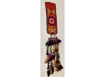 Vintage Tassels Attached To Hand Embroidered Textile From Pakistan  36 X 5 Inches