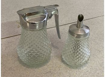 Great Vintage Table Duo Of Cut Glass For Sugar And Syrup