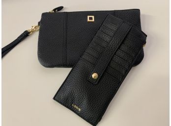 Lodis Black Leather Wristlet Credit Card Case Wallet Set