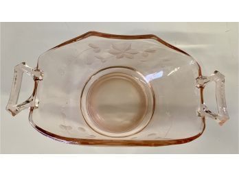 Pink Depression Glass Candy Dish With Handles Approx. 9x4 Inches
