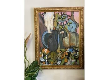 Large Signed Abstract By Thuggesen In Fabulous Chippy Gold Frame 44x 37