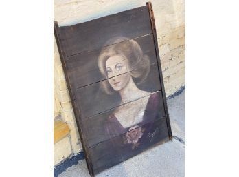 Antique Painting Of Woman On Wooden Panel
