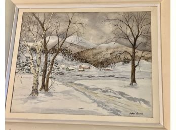 Lovely Winter Landscape Painting By Robert Greene Approx. 22 X 19