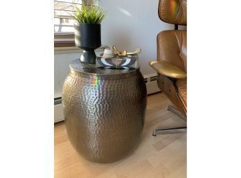 Metal Silver Hammered Drum Accent Table 19.5 X 20  Inches From World Market