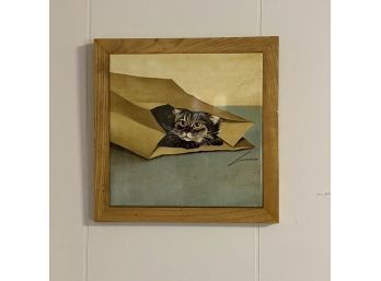 1982 Trivet Depicting Cat In A Sack By Lowell Herrero