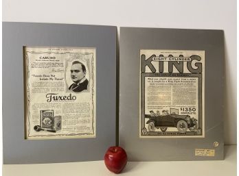 Two Vintage Advertising Pieces, Matted With Cardboard