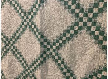 Antique Quilt Green & White  Approx. 86 X 76 Inches
