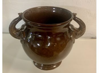 Brown Ceramic Pot With Elephant Head Handles 9 X9 Inches Approx.