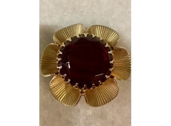 Gold & Red Stone Brooch