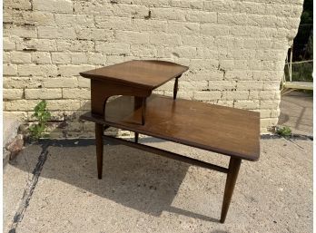 Mid Century Two Tiered End Table With Curved Edges