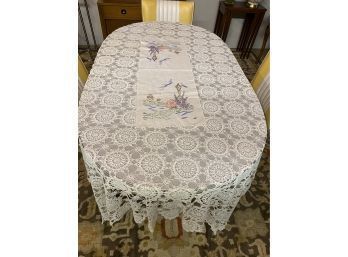 Fantastic Vintage Handmade Lace Table Cloth With Grandma Cup