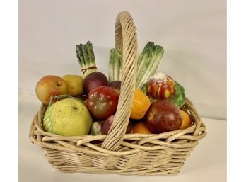 Basket Of Plaster /chalkware Fruit & Veggies Vintage