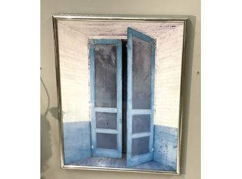 Fabulous Blue Door Art Piece. 9 X 12 With Chrome Frame