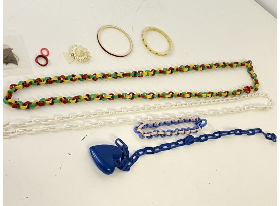 Vintage Plastic Link Necklaces And Bobbles