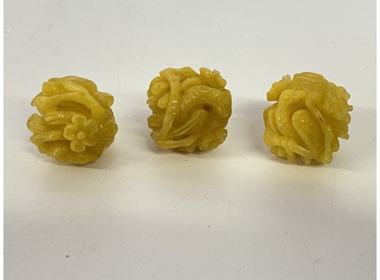 Three Carved Vintage Beads- Super Cool