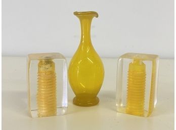 Lucite Salt And Pepper With Miniature  Vintage Plastic Vase